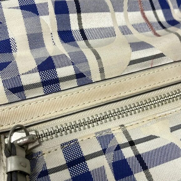 Auth COACH Poppy Tartan Foldover Signature 21139 White Blue Red Jacquard Leather - Picture 10 of 13